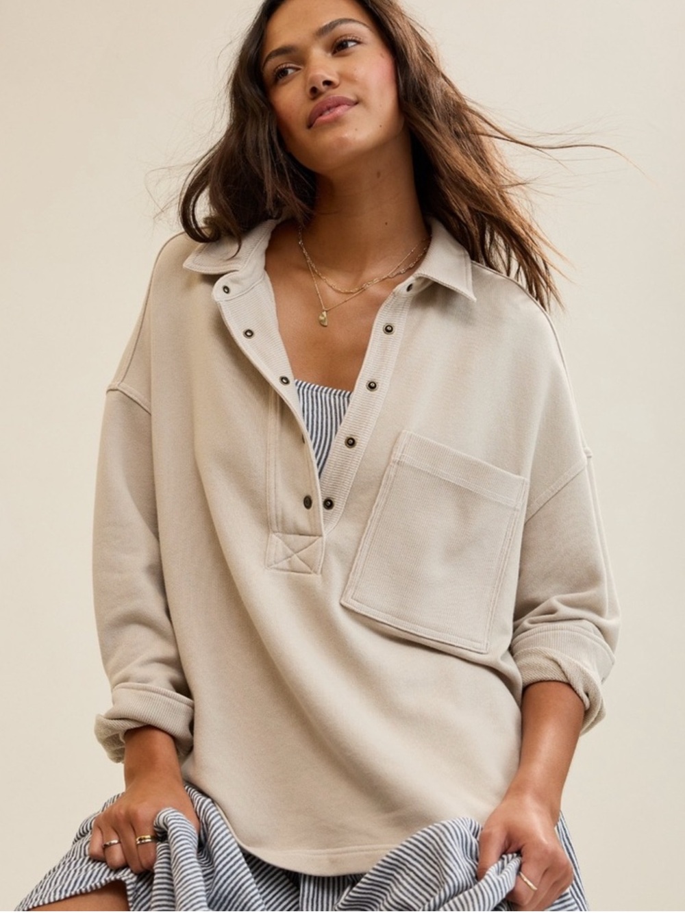 Aerie Light Taupe Chorewear Popover Cotton Blend Sweatshirt Size XXLarge